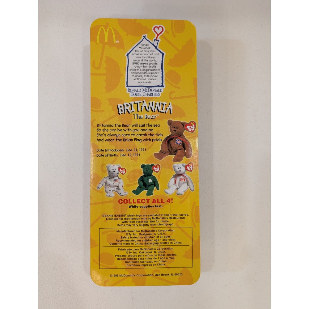 McDonalds Teenie Beanie Baby Britannia Bear 1999 Plush Toy NIB - Picture 2 of 2